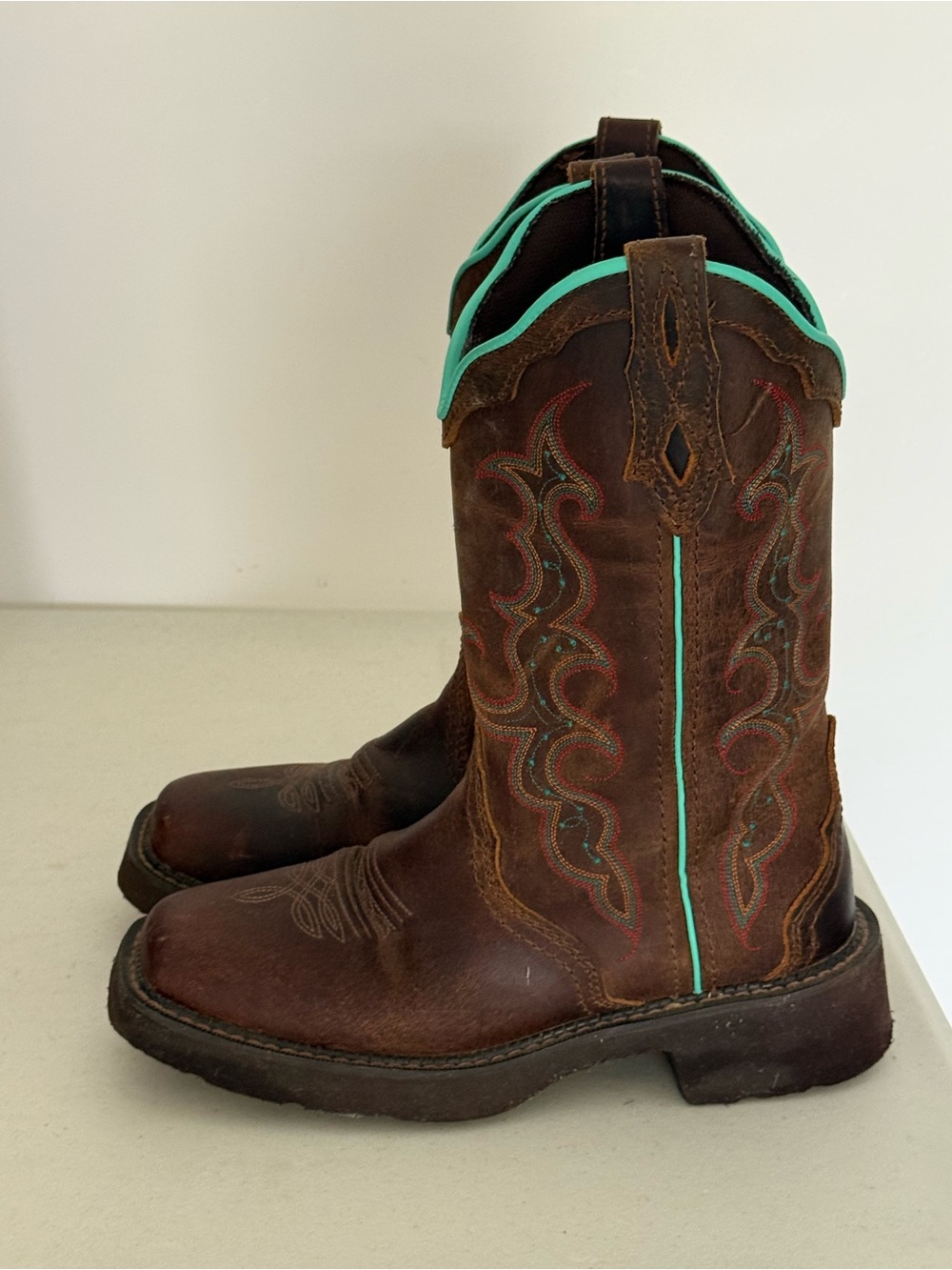 Justin Women’s Western Cowboy Boots Size 7 Brown Turquoise